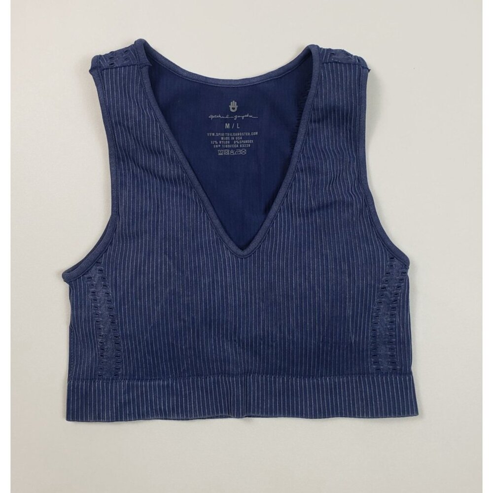 Spiritual Gangster Seamless Ribbed V-Neck Crop Bralette Womens M/L Deep Sea Blue - Picture 15 of 16